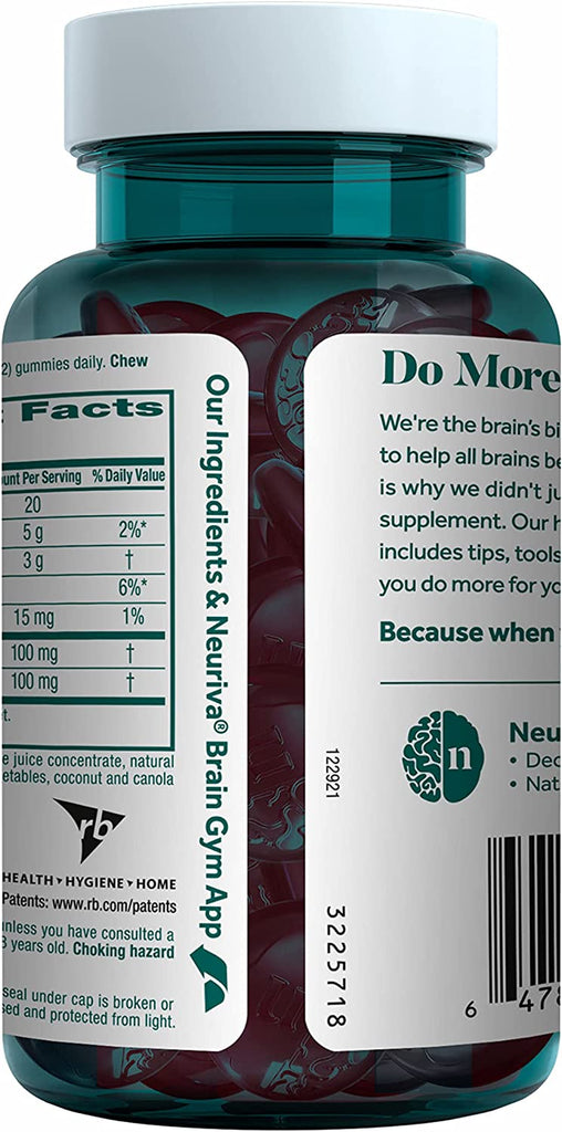 NEURIVA Original Brain Supplement for Memory, Focus & Concentration + Learning & Accuracy with Clinically Tested Nootropics Phosphatidylserine and Neurofactor, Caffeine Free, 50Ct Strawberry Gummies