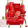 "Ultimate Holiday Spa Gift Set: Indulge in Luxury with Red Rose Basket, Perfume, Jade Roller, Quartz Gua Sha Stone & More - Perfect Christmas, Birthday or Thank You Gift for Mom and Her"