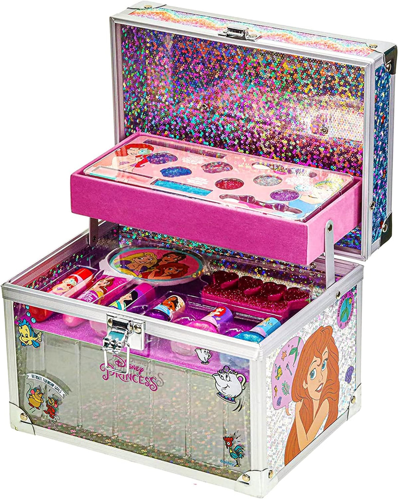 "Enchanting Disney Princess Train Case Beauty Set for Girls - Real Washable Makeup Kit, Perfect for Pretend Play, Parties, and Birthdays - Ideal Toy for Ages 3-12"