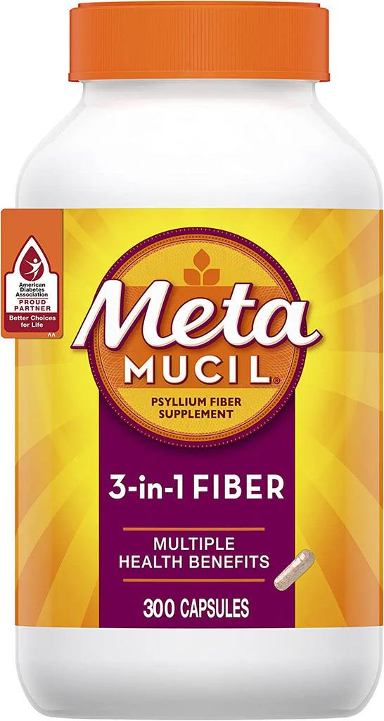 Metamucil, Psyllium Husk Fiber Supplement, 3-In-1 Fiber for Digestive Health, Plant Based Fiber, 300 Capsules