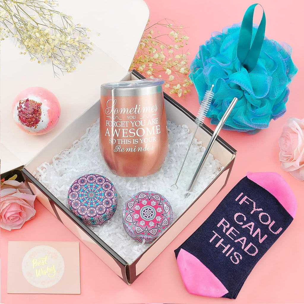 "Ultimate Birthday and Christmas Gift Set: Stunning Rosegold Stainless Steel Box with Unique and Funny Gifts for Women - Perfect for Friends, Sisters, Girlfriends, and Moms!"