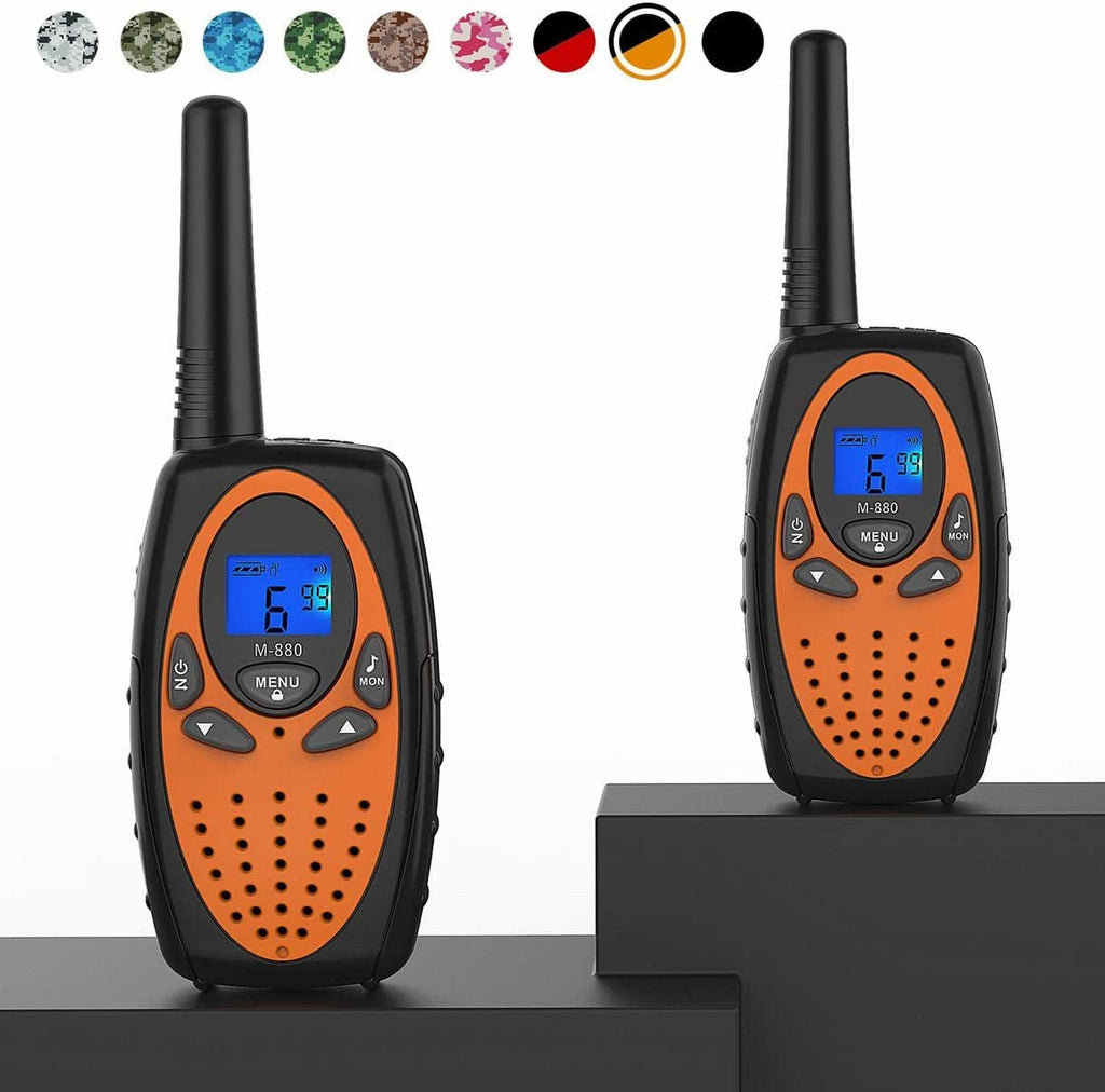 "Adventure Ready: Topsung M880 FRS Walkie Talkie Set - Long Range, Hands-Free, Noise Cancelling - Perfect for Adults, Women, Kids - Ideal for Camping, Hiking, Cruises - Vibrant Orange 2-in-1 Design!"