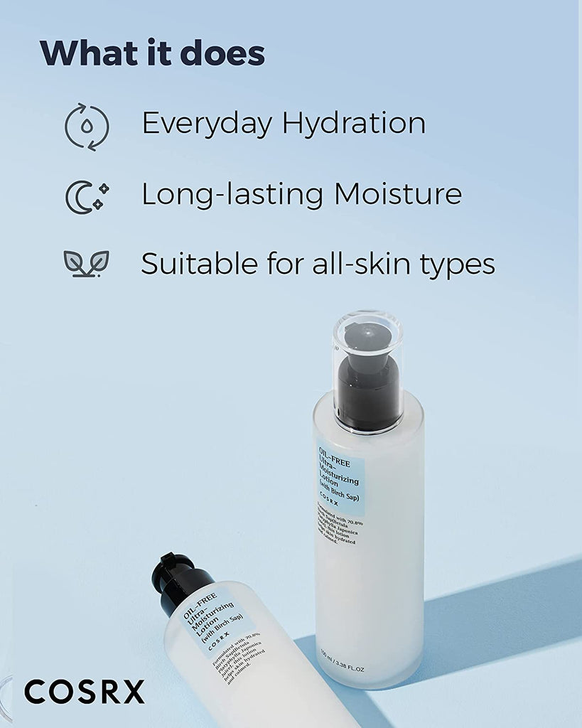 COSRX Oil Free Lotion with Birch Sap, Daily Acne Facial Moisturizer, 3.38 Fl.Oz / 100Ml, Hydrating Moisturizer for All Skin Types, Korean Skincare, Paraben Free
