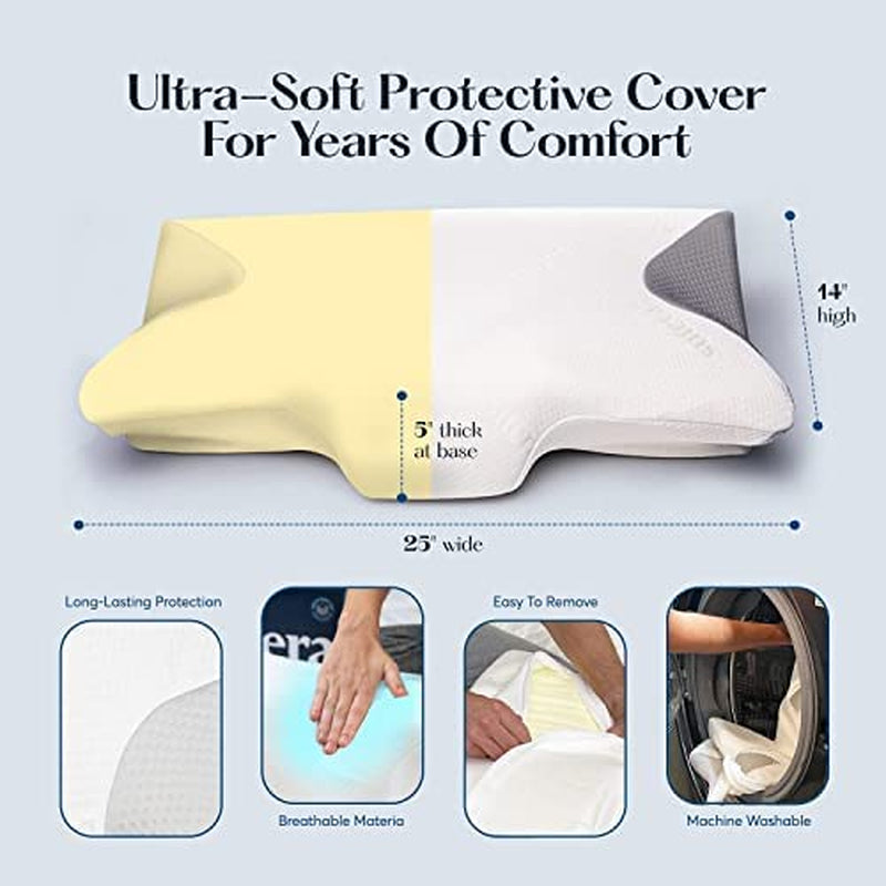 SUTERA - Contour Memory Foam Pillow for Sleeping, Orthopedic Cervical Support for Neck, Shoulder and Back Pain Relief, Ergonomic Pillow for Side, Back and Stomach Sleepers, Washable Cover