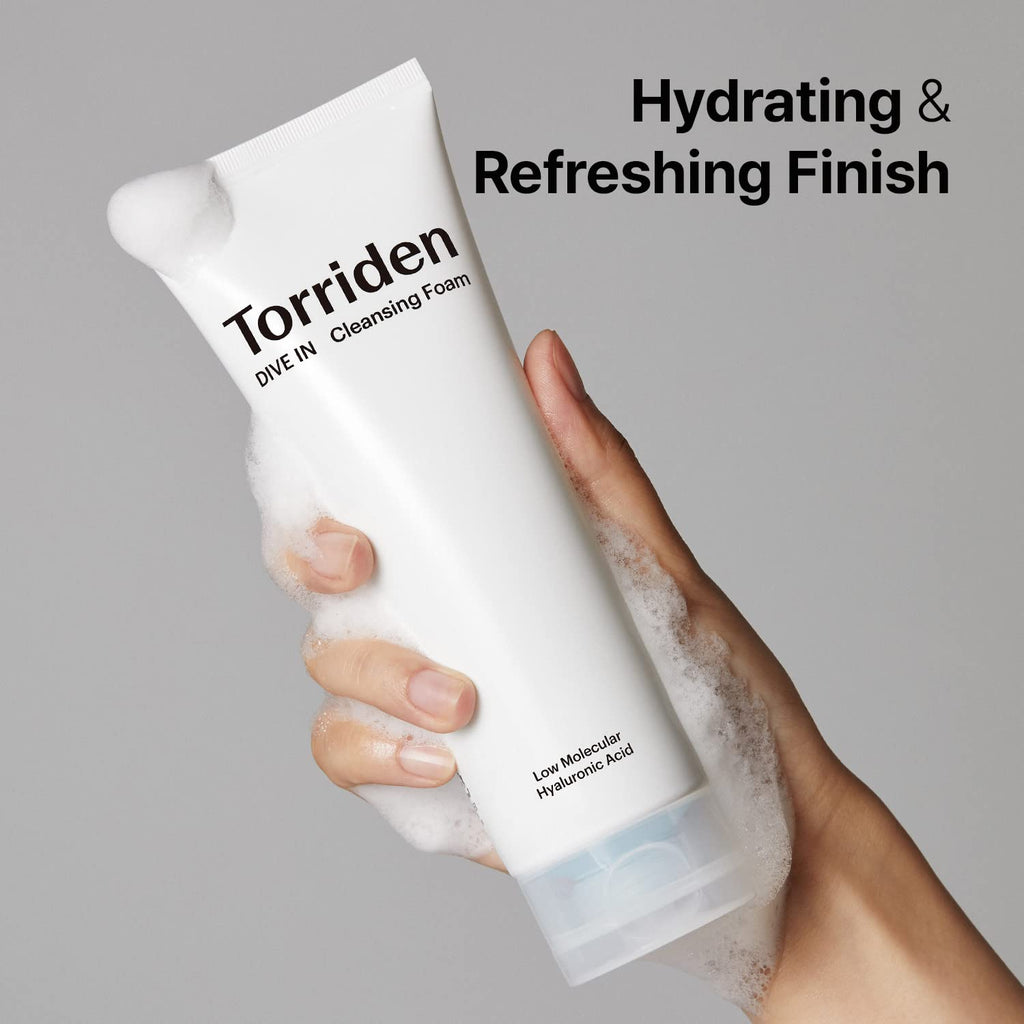 Torriden DIVE-IN Cleansing Foam Face Wash 5.07 Fl Oz., Hydrating Daily Facial Cleanser for All and Sensitive Skin, with Hyaluronic Acid, Panthenol, Allantoin | Vegan and Cruelty Free