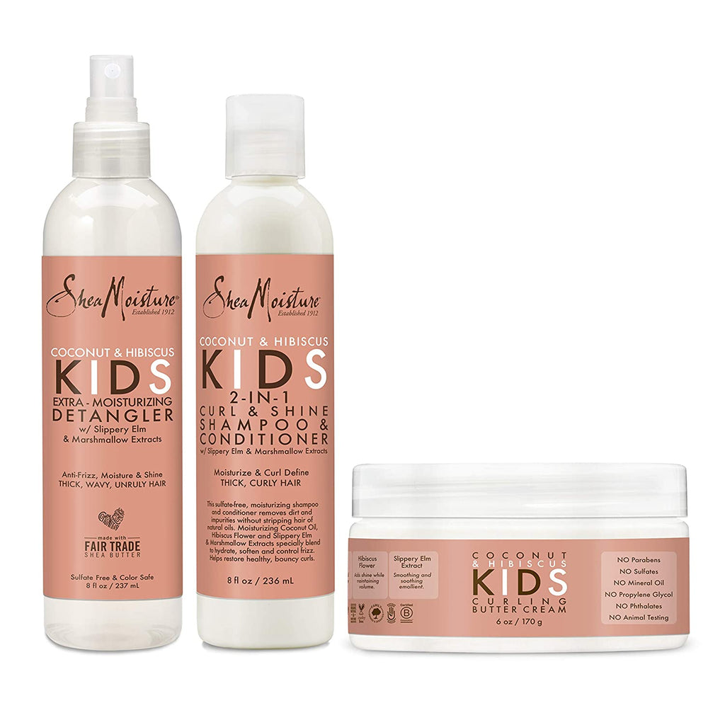 Sheamoisture Kids Shampoo, Detangler and Cream for Moisture and Shine Coconut and Hibiscus Sulfate Free Kids Shampoo and Conditioner, 3.0 Count, White - Free & Fast Delivery