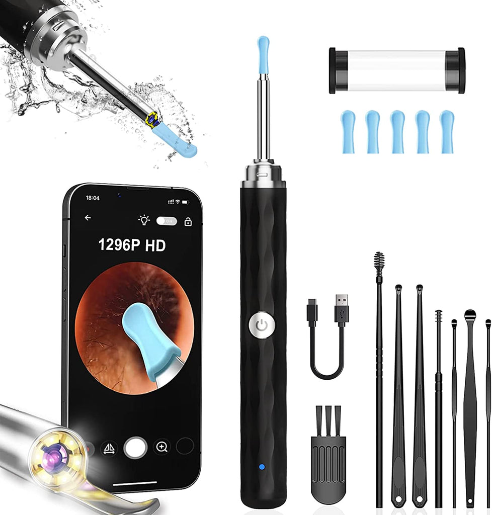 Ear Wax Removal Tool Camera, (1296P) Ear Cleaner with Light and Camera Ear Wax Cleaner with 8Pcs Ear Set, Earwax Removal Kit Compatible with Iphones, Ipad, Android Phones (White)