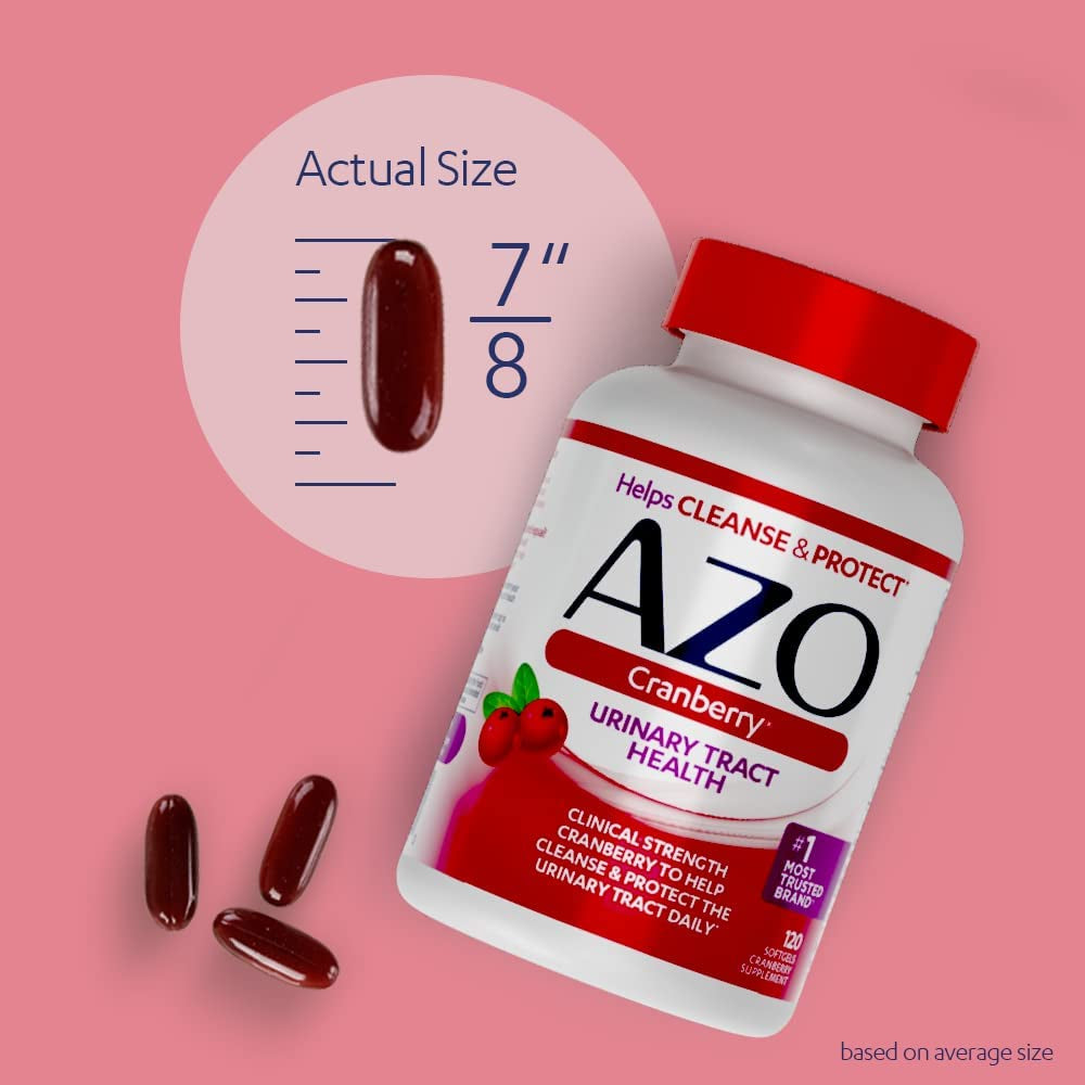 AZO Cranberry Urinary Tract Health Dietary Supplement, 1 Serving is 1 Glass of Cranberry Juice - Sugar Free - 100 Softgels