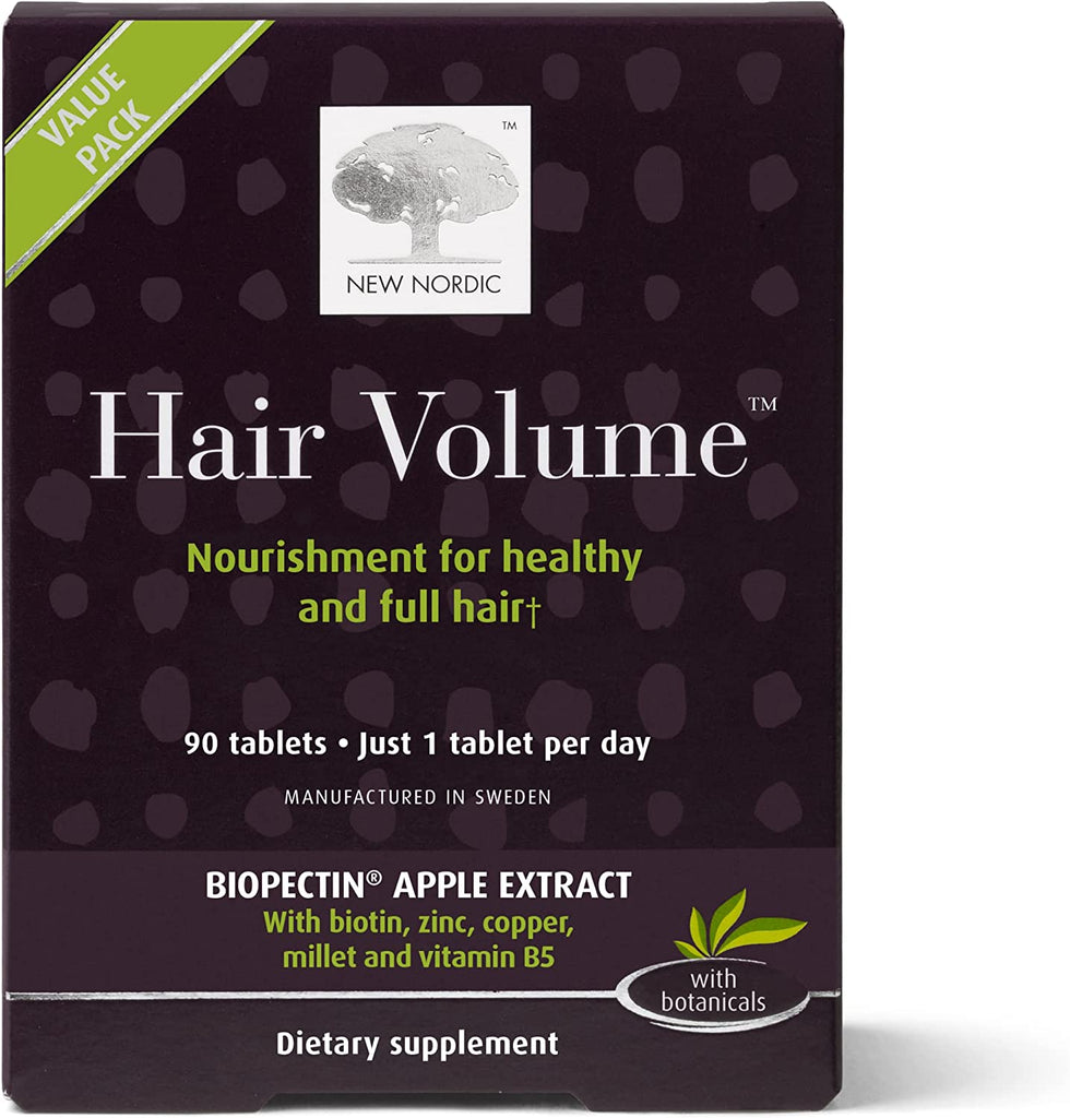 NEW NORDIC Hair Volume Tablets | 3000 Mcg Biotin & Biopectin Apple Extract | Supports Natural Hair Growth for Thicker, Fuller Hair | Men and Women | 90 Count (Pack of 1)