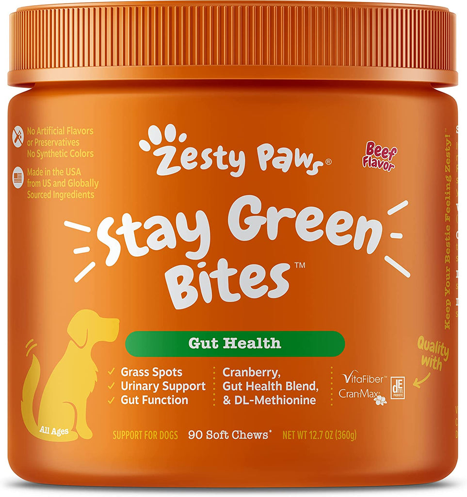Zesty Paws Stay Green Bites for Dogs - Grass Burn Soft Chews for Lawn Spots Caused by Dog Urine Cran-Max Cranberry for Urinary Tract and Bladder with Apple Cider Vinegar Digestive Enzymes