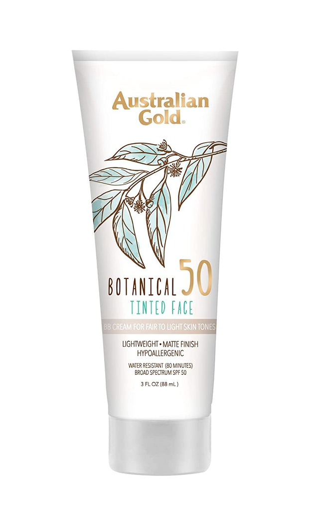 Australian Gold Botanical SPF 50 Tinted Sunscreen for Face, Non-Chemical BB Cream & Mineral Sunscreen, Water-Resistant, Matte Finish, for Sensitive Facial Skin, 3 FL Oz