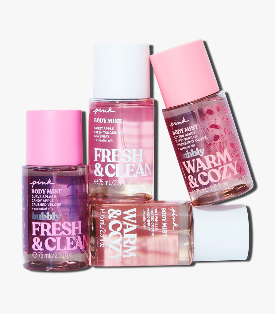 "Victoria's Secret PINK Mini Mist Gift Set: Embrace Warmth, Freshness, and Radiance with 4 Irresistible Scents!"
