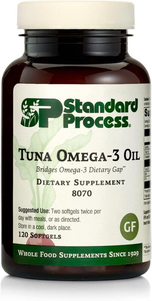 Standard Process Tuna Omega-3 Oil EPA and DHA - Whole Food Support, Brain Health and Brain Support, Eye Health, Skin Health and Hair Health with Tuna Oil - Gluten Free - 120 Softgels