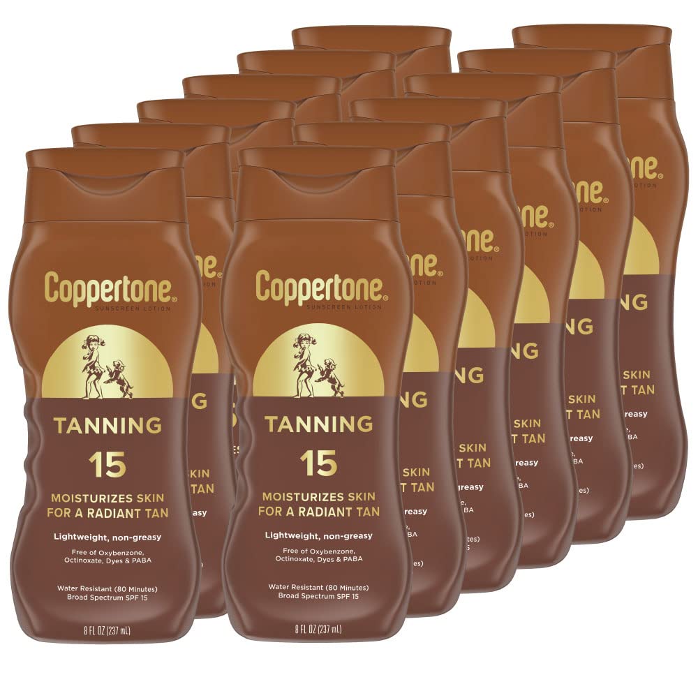 Coppertone Tanning Sunscreen Lotion, Water Resistant Body Sunscreen SPF 15, Broad Spectrum SPF 15 Sunscreen, 8 Fl Oz Bottle