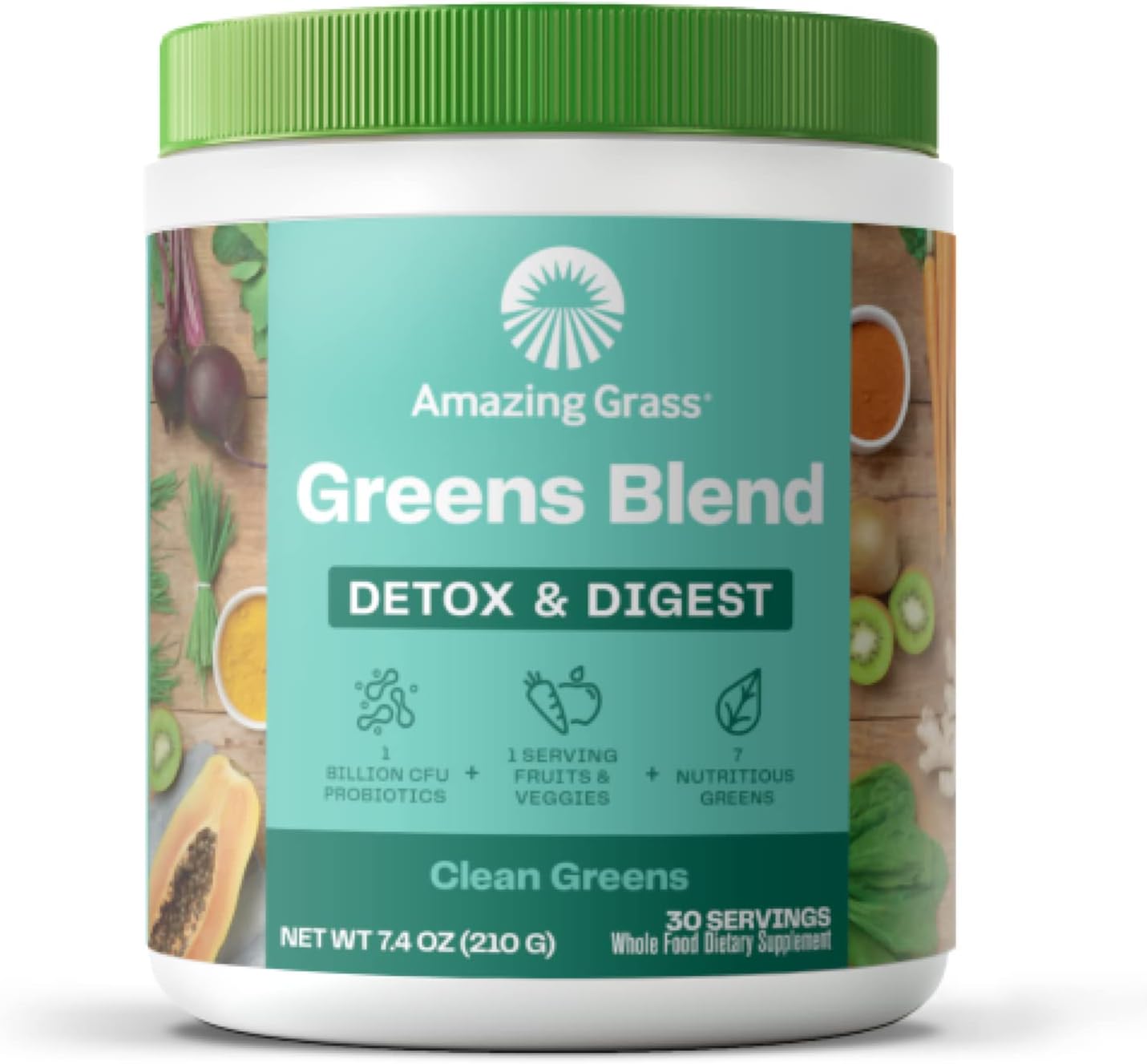 Amazing Grass Greens Blend Detox & Digest: Smoothie Mix, Cleanse with Super Greens Powder, Digestive Enzymes & Probiotics, Clean Green, 30 Servings (Packaging May Vary)