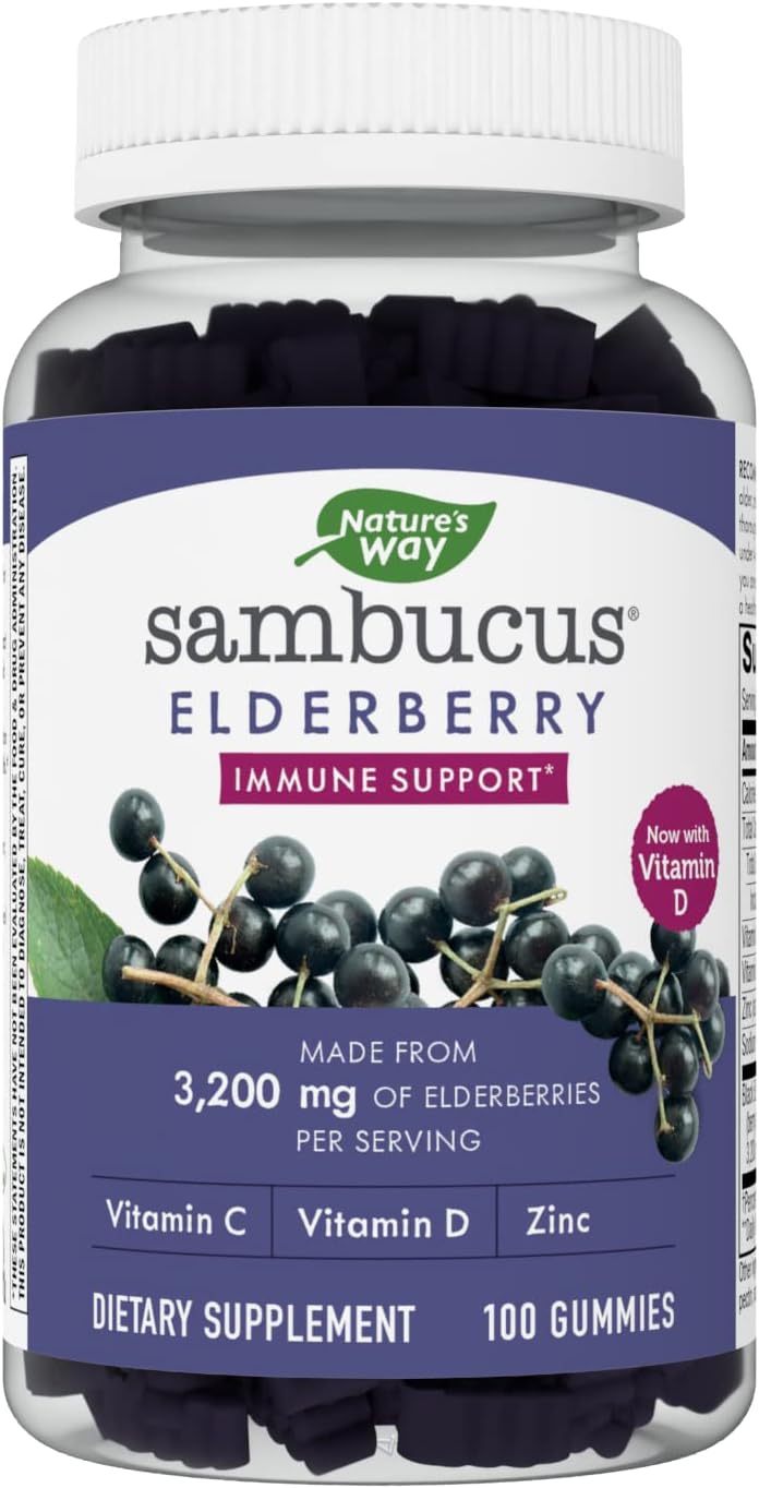 Nature’S Way Sambucus Elderberry Gummies, with Vitamin C, Vitamin D and Zinc, Immune Support for Kids and Adults*, 60 Gummies