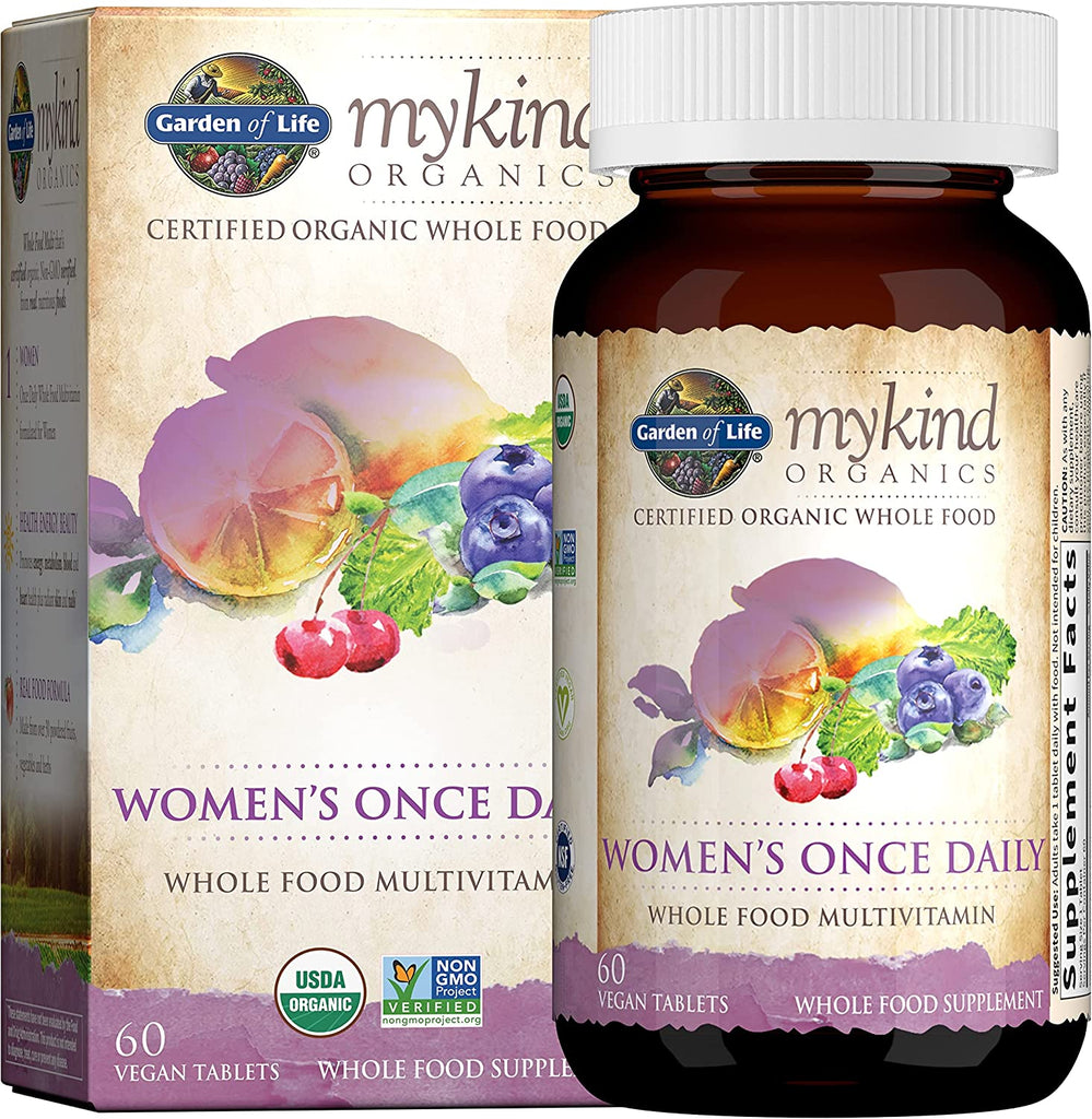 Garden of Life Multivitamin for Women - Mykind Organics Women'S Once Daily Multi - 60 Tablets, Whole Food Multi with Iron, Biotin, Vegan Organic Vitamin for Women'S Health, Energy Hair Skin and Nails - Free & Fast Delivery