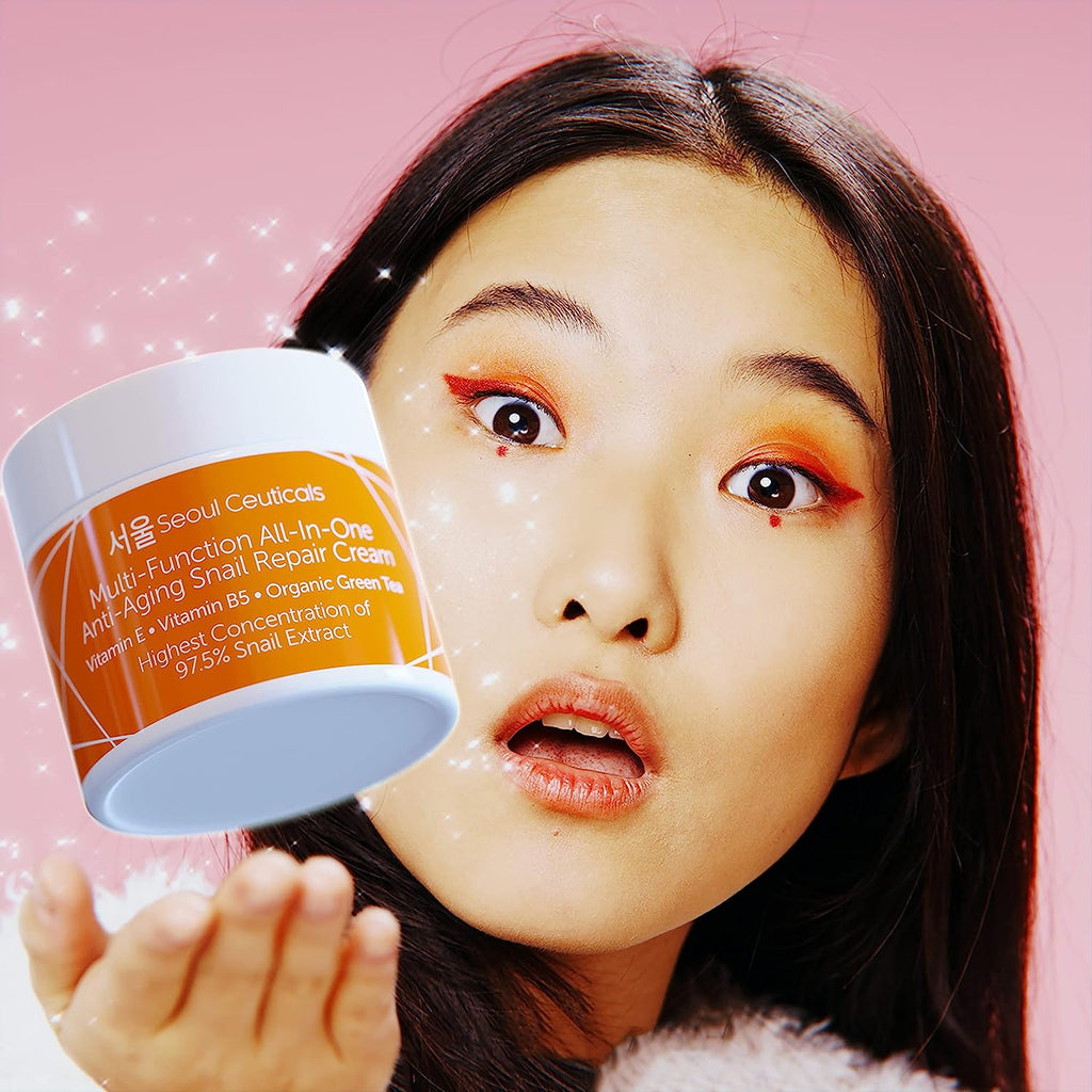 Seoulceuticals Korean Skin Care Snail Mucin Moisturizer Cream - K Beauty Skincare Day & Night 97.5% Snail Repair Cream Filtrate 2Oz
