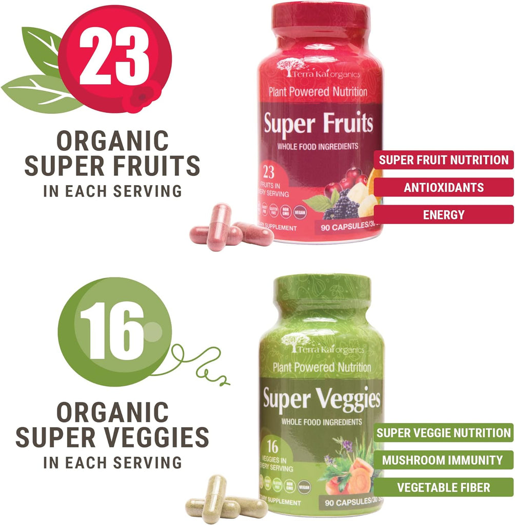 "Boost Your Health with USDA Organic Super Fruit & Veggies Supplement - All-Natural, Gluten/Gelatin Free, Non GMO, Soy Free & Vegan | Reds & Greens Superfood Capsules | Packed with 23 Fruits & 16 Vegetables (180 Count)"