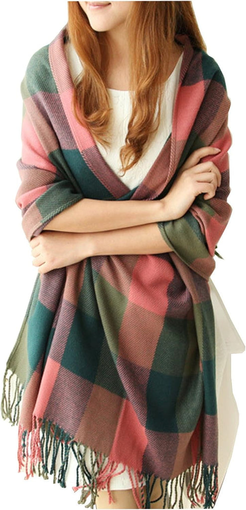 "Warm and Stylish: Wander Agio Women's Fashion Long Shawl - Stay Cozy with our Big Grid Winter Scarf"