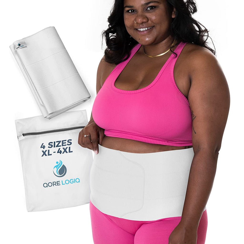 QORE LOGIQ plus Size Abdominal Binder Post Surgery for Larger Men + Women - Postpartum Belly Band - Compression Garment - Hernia Belt for Men + Woman - C Section Belly Binder - Adjustable (12 INCH 4XL)