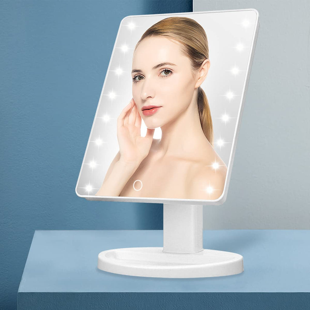 "Illuminate Your Beauty Routine with the KOOKIN Lighted Vanity Makeup Mirror - 16 Led Lights, 180 Degree Rotation, Adjustable Brightness, Battery and USB Powered - Perfect for Your Bathroom Beauty Rituals (White)"