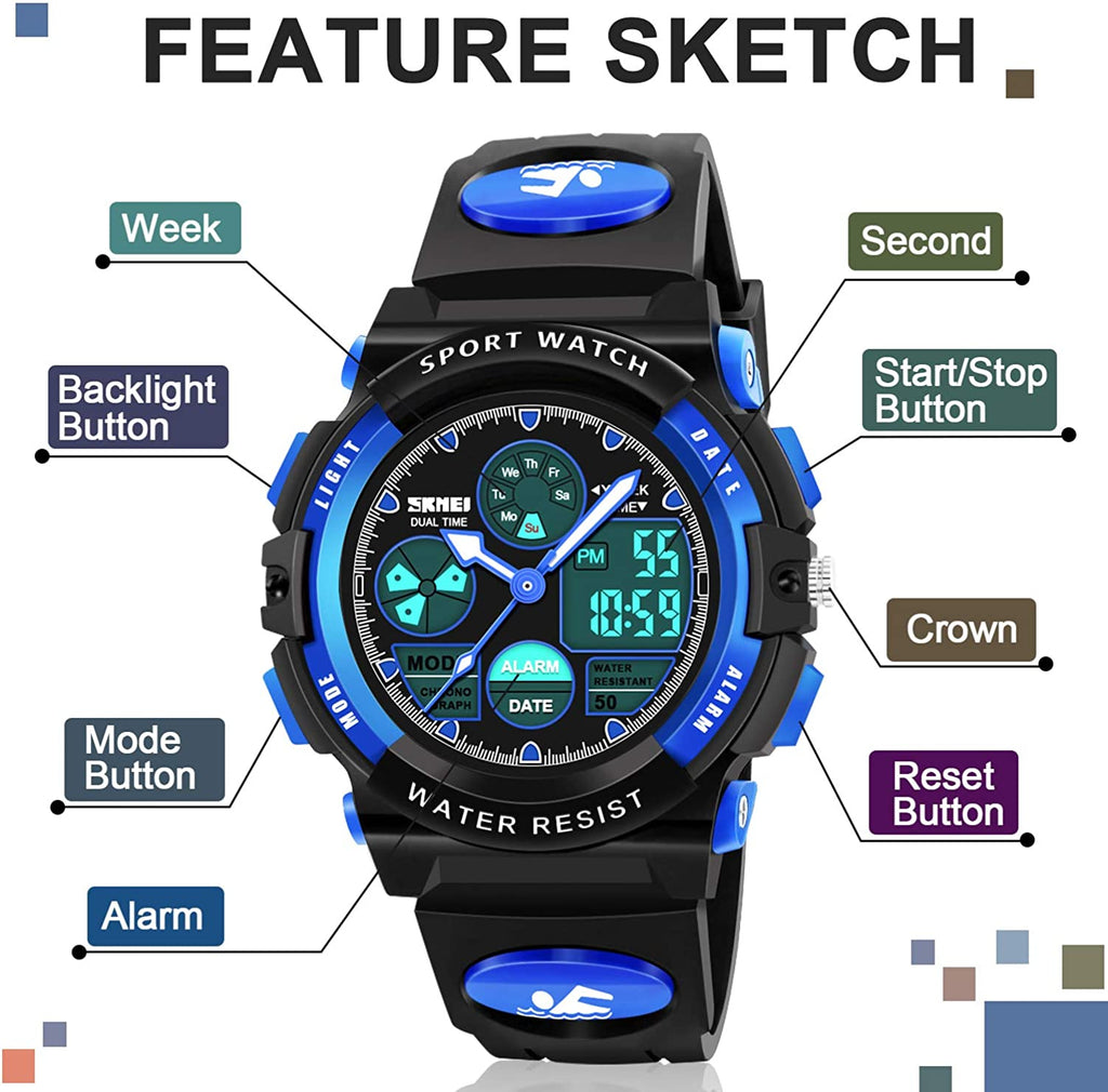 ATIMO LED Multi Function Waterproof Watch for Kids - Kids Gifts