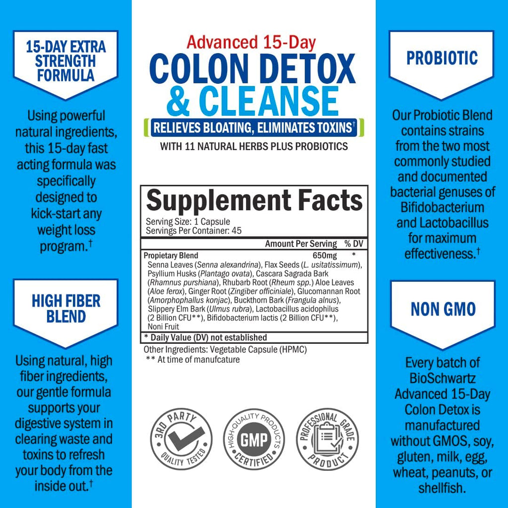 Colon Cleanser and Detox for Weight Loss & Digestive Support - 15 Day Fast-Acting Extra Strength Cleanse with Probiotic Fiber plus Noni for Constipation Relief & Bloating Support, Non-Gmo, 45 Count