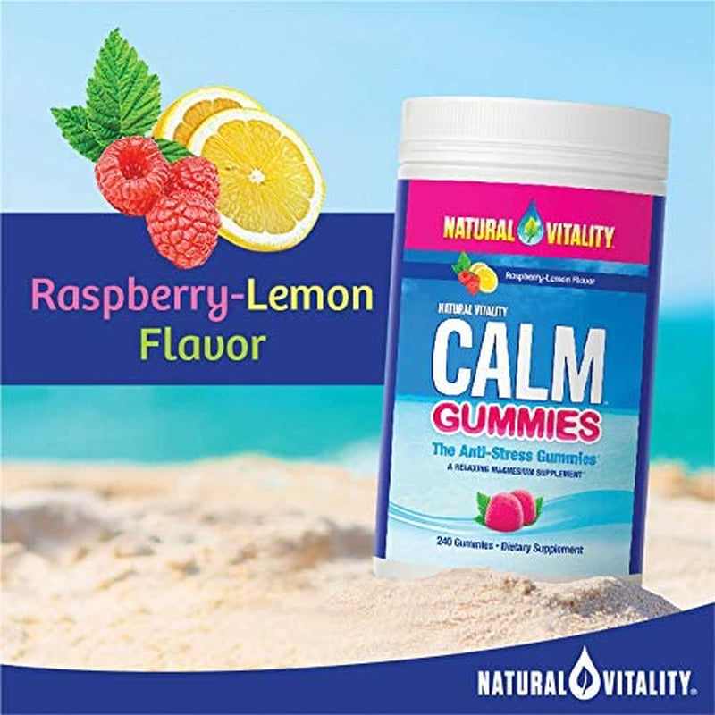 Natural Vitality Calm, Magnesium Citrate Supplement, Anti-Stress Gummies, Raspberry-Lemon 120 Gummies (Packaging May Vary)