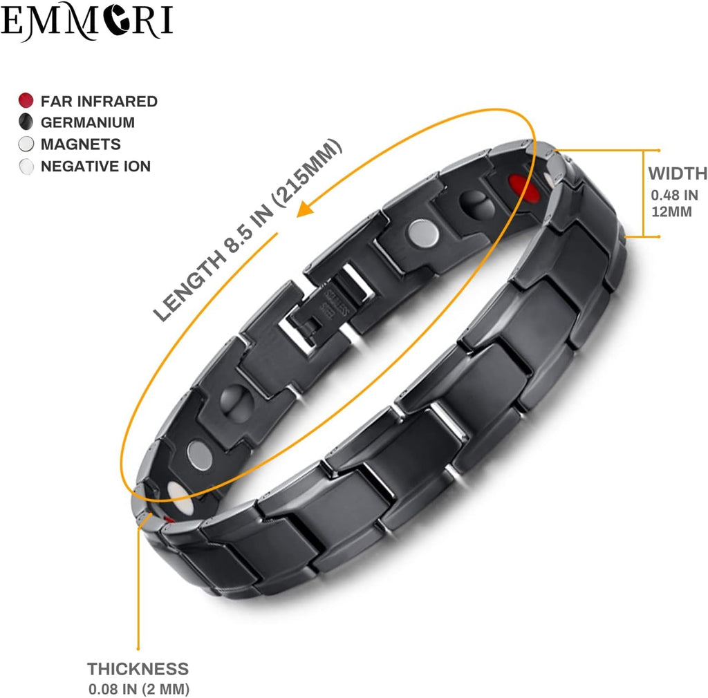 "EMMORI Ultra Strength Magnetic Bracelet - Boost Energy and Relieve Pain - Stylish Magnetic Bracelets for Men and Women - Adjustable Length - Sleek Black Design"