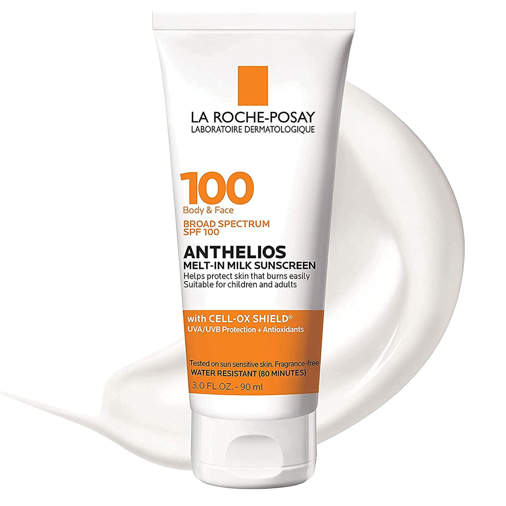 La Roche-Posay Anthelios Melt-In Milk Body & Face Sunscreen Lotion Broad Spectrum SPF 100, Oxybenzone & Octinoxate Free, Sunscreen for Kids, Adults & Sun Sensitive Skin, Unscented, 3 Fl Oz