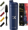 "Ultimate Gym Protein Shaker & Water Bottle - Insulated Stainless Steel, 25Oz Cup for Perfect Smoothie Mixes, Complete with Silicone Bottle Brush and Shaking Whisk Ball - Sleek Black Design!"