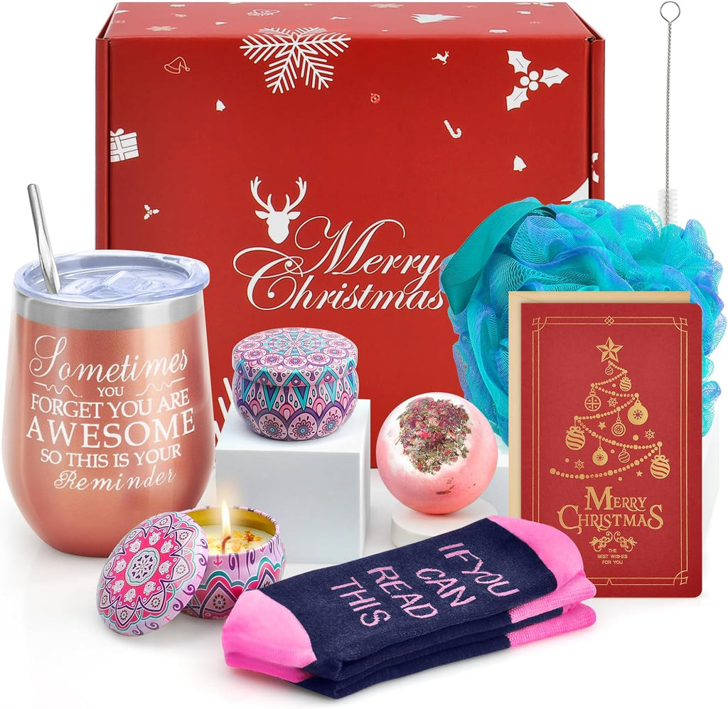 "Ultimate Birthday and Christmas Gift Set: Stunning Rosegold Stainless Steel Box with Unique and Funny Gifts for Women - Perfect for Friends, Sisters, Girlfriends, and Moms!"