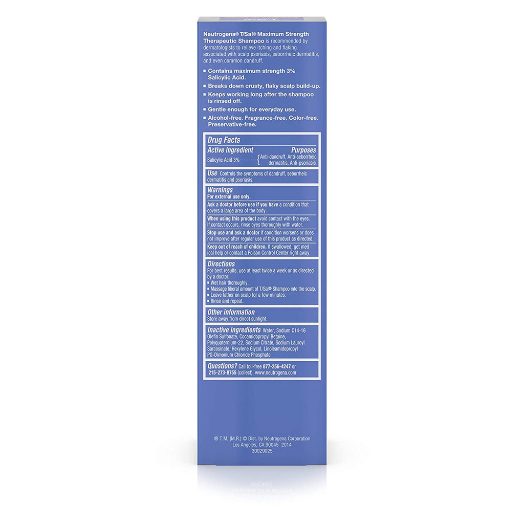 Neutrogena T/SAL Therapeutic Shampoo for Scalp Build-Up Control with Salicylic Acid, Scalp Treatment for Dandruff, Scalp Psoriasis & Seborrheic Dermatitis Relief, 4.5 Fl. Oz