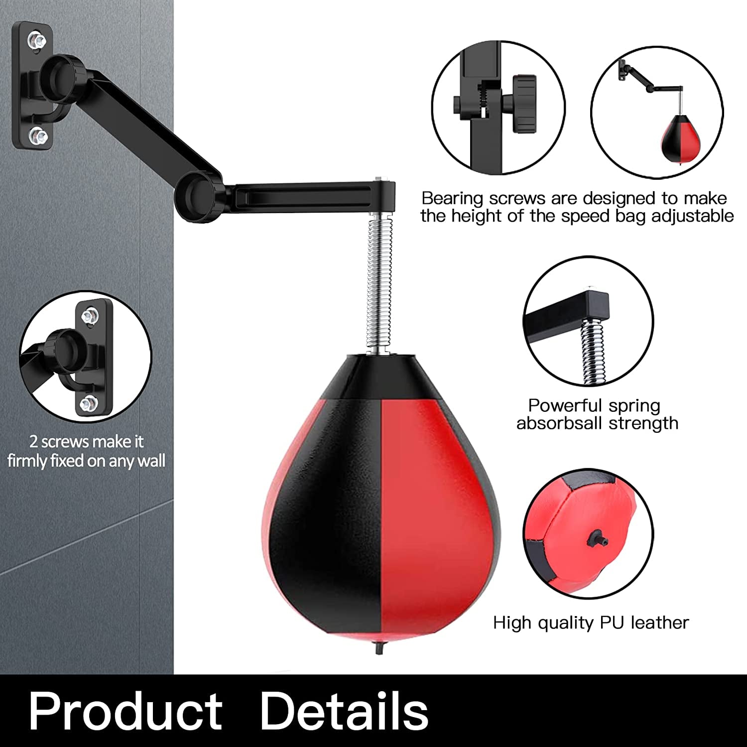 Speed Bag Boxing Punching Bag Wall Mount Height Adjustable Boxing Reflex Ball Speed Bag for Boxing Boxing for Adults Kids