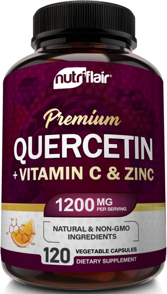 "Boost Immunity and Support Overall Health with Nutriflair Quercetin 1200mg - Powerful Antioxidant Formula with Vitamin C and Zinc, 120 Capsules - Gluten-Free, Soy-Free, Non-GMO - 2-Month Supply!"