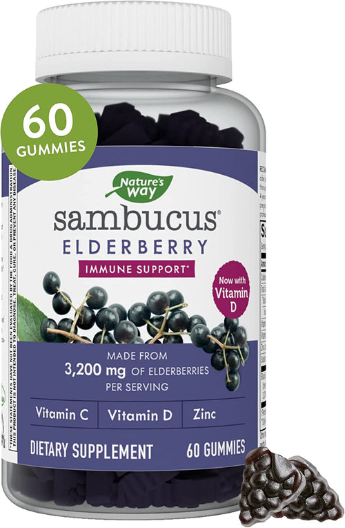 Nature’S Way Sambucus Elderberry Gummies, with Vitamin C, Vitamin D and Zinc, Immune Support for Kids and Adults*, 60 Gummies