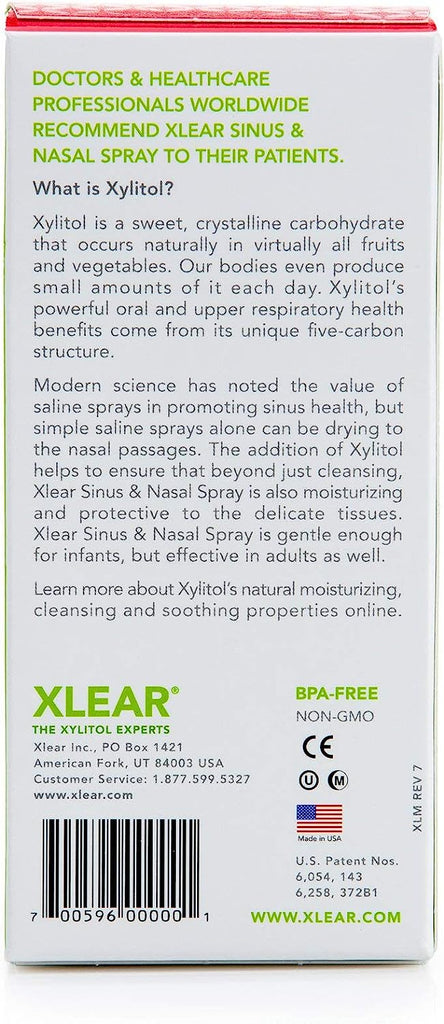 Xlear Nasal Spray, Natural Saline Nasal Spray with Xylitol, Nose Moisturizer for Kids and Adults, 1.5 Fl Oz (Pack of 3)