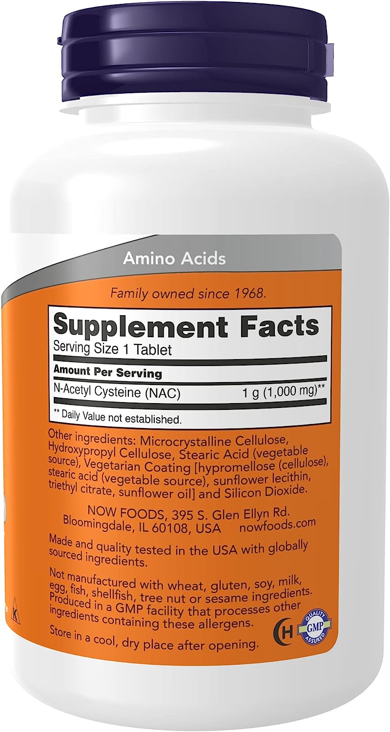 NOW Supplements, NAC (N-Acetyl-Cysteine) 1,000 Mg, Free Radical Protection*, 120 Tablets