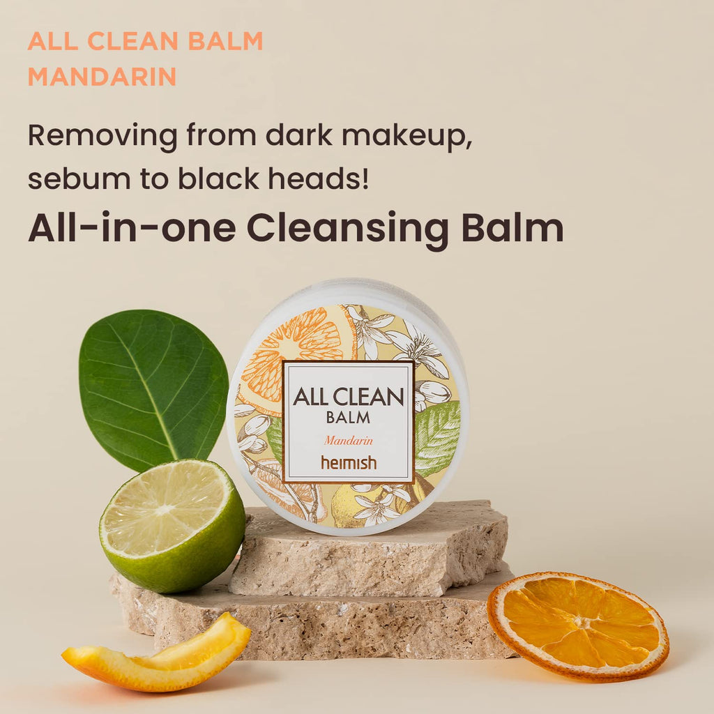 Heimish All Clean Balm Mandarin - 4.0 Fl Oz/120Ml - Transforming Cleansing Balm to Oil and Milk - Removes Waterproof Makeup, Blackheads, Sebum - Mild Cleansing - Refreshing Citrus Scent - Natural Color - Vegan - Korean Skincare