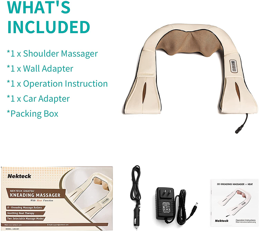Nekteck Shiatsu Neck and Shoulder Massager with Adjustable Heat and  Straps