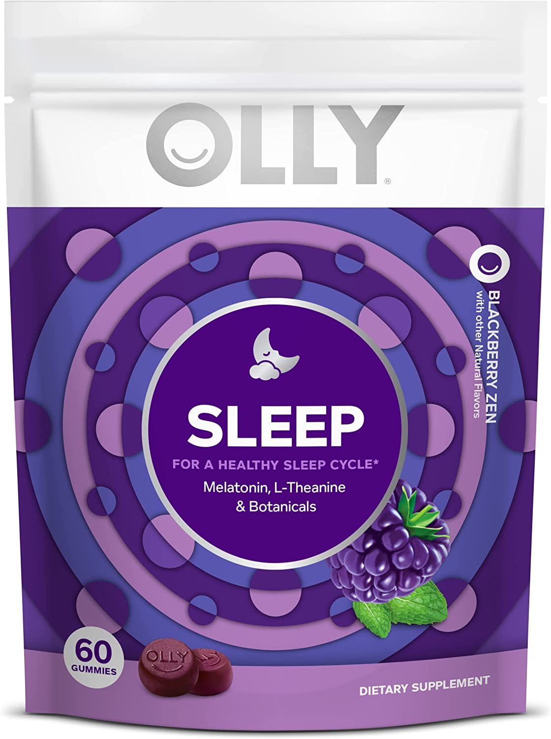 OLLY Extra Strength Sleep Gummy, Occasional Sleep Support, 5 Mg Melatonin, L-Theanine, Chamomile, Lemon Balm, Sleep Aid, Blackberry - 120 Count