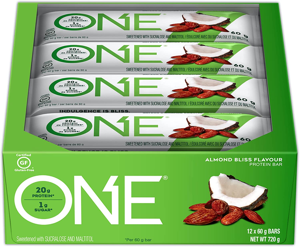ONE Protein Bars, Almond Bliss, Gluten Free Protein Bars with 20G Protein and Only 1G Sugar, Guilt-Free Snacking for High Protein Diets, 2.12 Oz, 12 Count