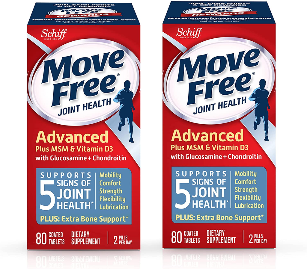 Move Free Glucosamine and Chondroitin plus MSM & D3 Advanced Joint Health Supplement Tablets, 160 Count (Pack of 2)
