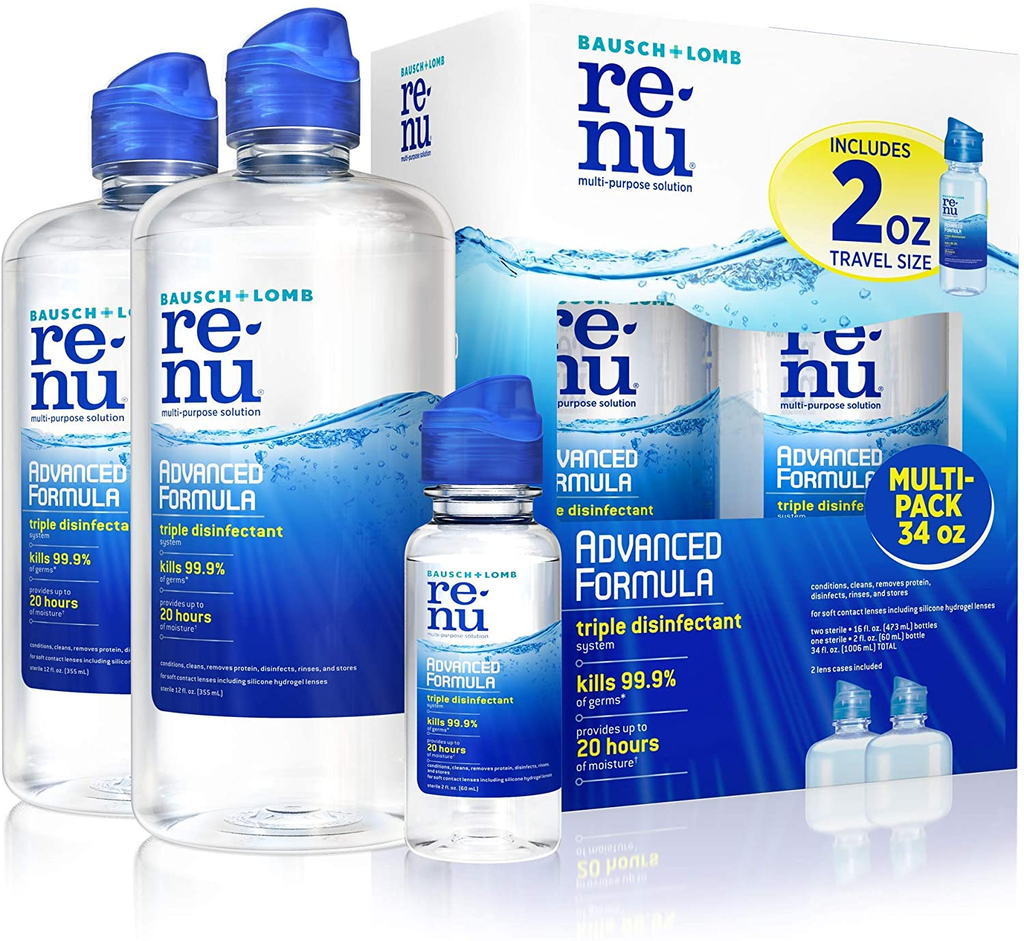Renu Contact Lens Solution by Multi Purpose Disinfectant Advanced Formula Kills 99.9% Germs, 12 Fl Oz