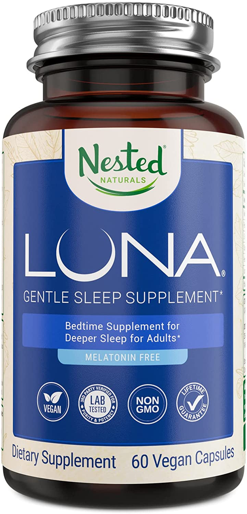 Luna #1 Bedtime Supplement - Naturally Sourced Ingredients for Easier Bedtime - 60 Non-Habit Forming Vegan Capsules - Herbal Supplement, Valerian Root, Chamomile Non-Gmo (Melatonin Free)