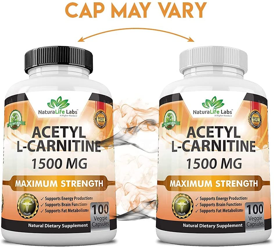 Acetyl L-Carnitine 1,500 Mg High Potency Supports Natural Energy Production, Supports Memory/Focus - 100 Veggie Capsules