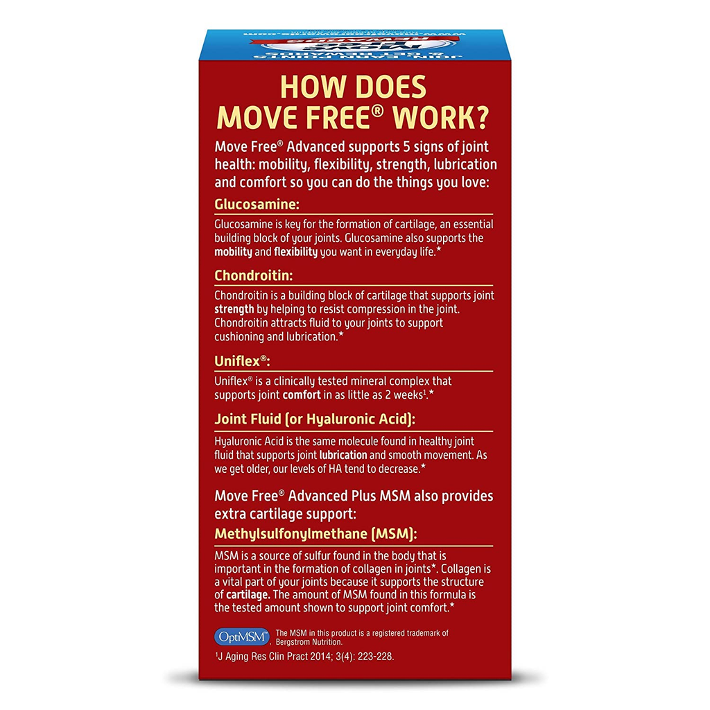 Move Free Advanced plus MSM with Glucosamine & Chondroitin , 120 Count (Pack of 2)