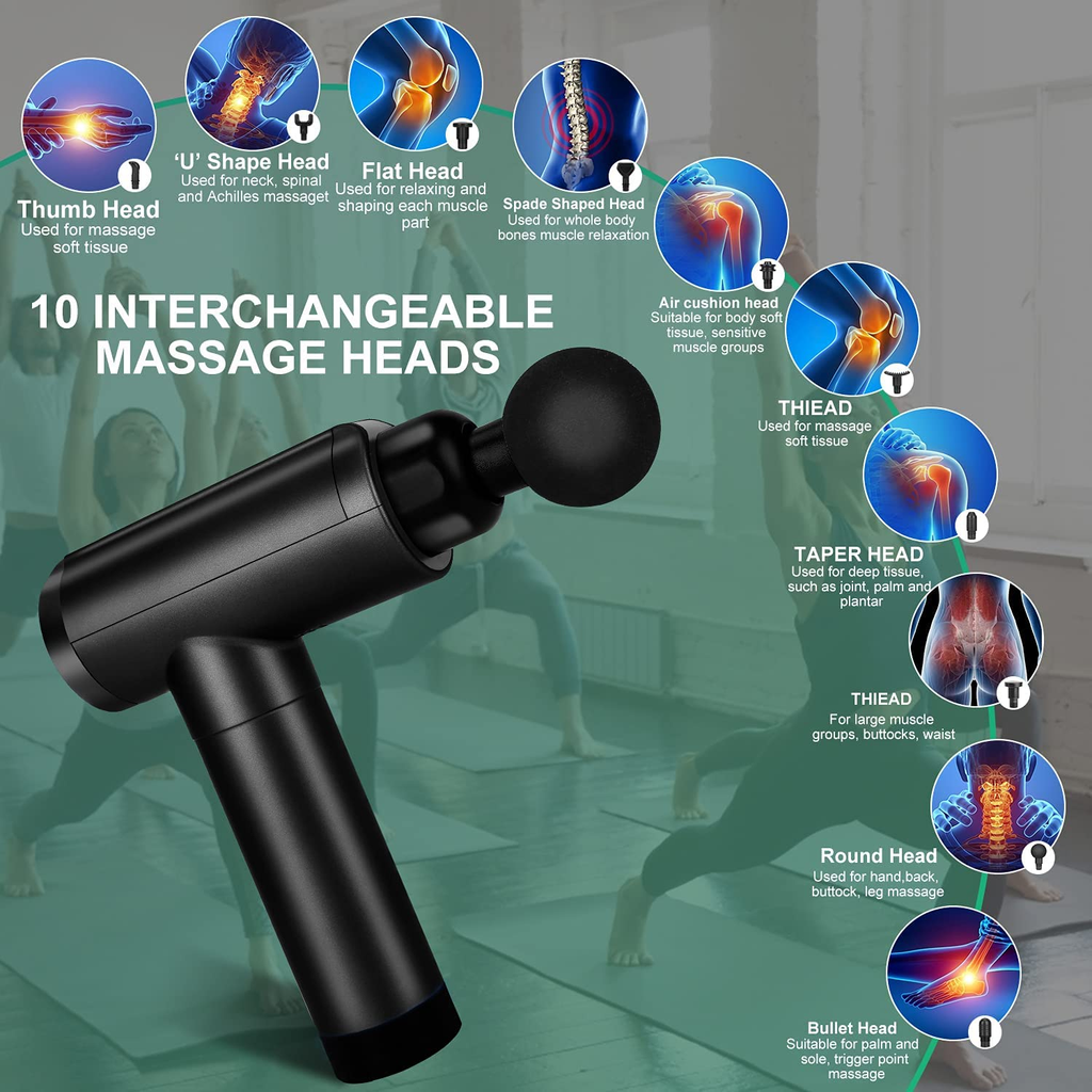 Massage Gun, Portable Deep Tissue Massage Gun, Muscle Massage for Pain  Relief Super Quiet Portable Neck Back Body, 10 Different Heads for  Different Muscle Groups, 30 Speed 