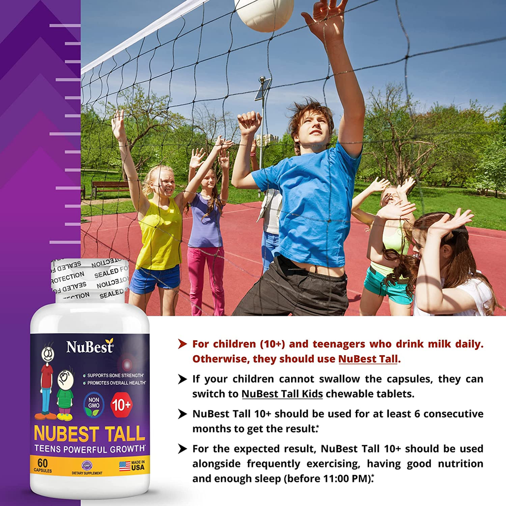 Tall 10+ - Advanced Bone Strength Formula - Supports Immunity, Healthy Development & Optimal Wellness - for Children (10+) & Teens Who Drink Milk Daily - 60 Capsules (1 Pack)